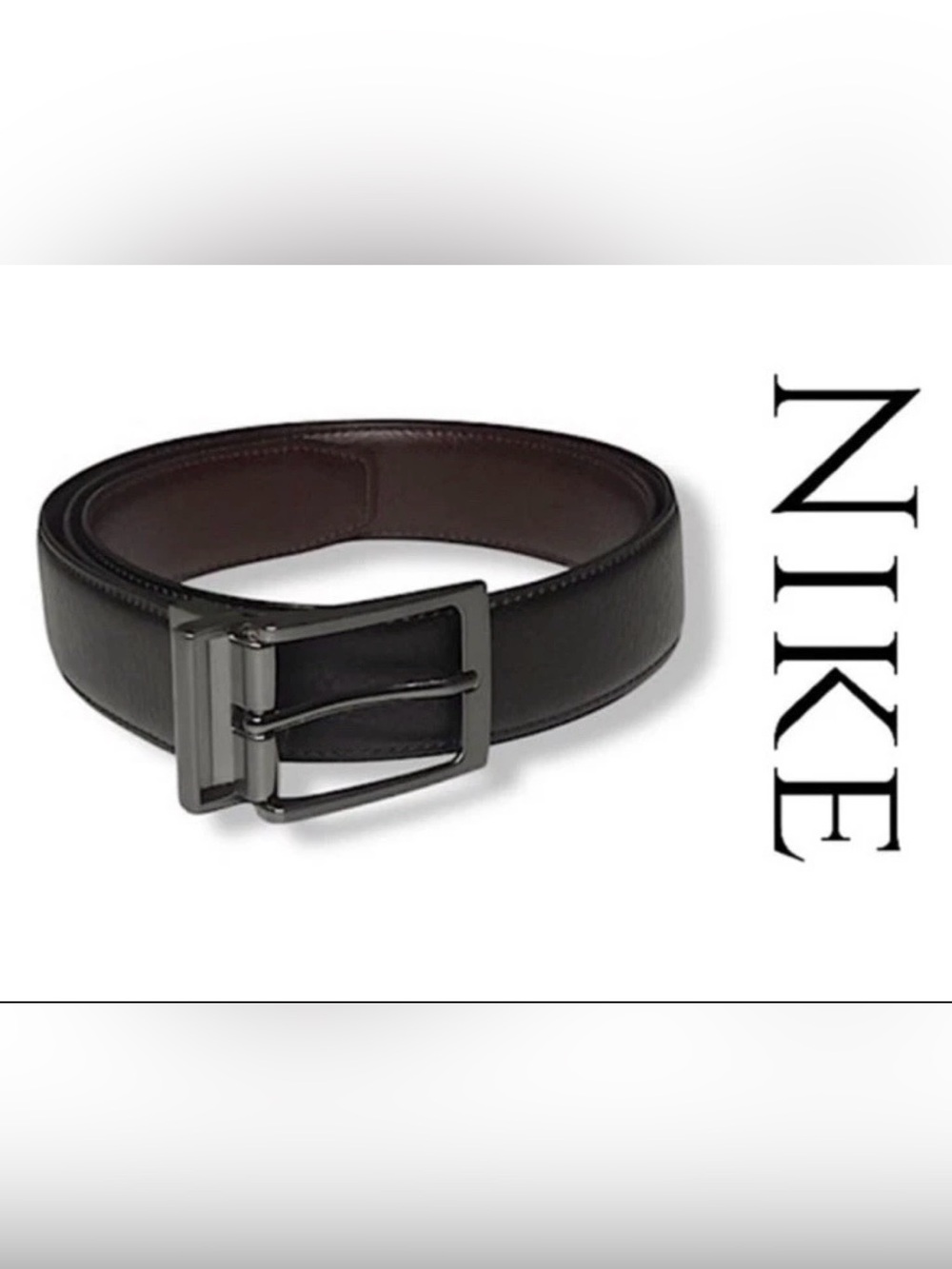 Nike Brown and Black Synthetic Leather Belt with Silver Buckle